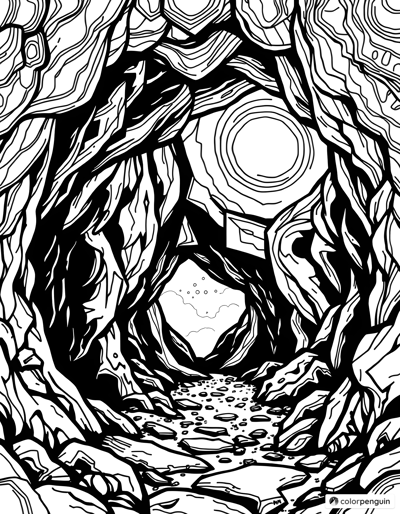 Exploring A Cave Entrance Coloring Page