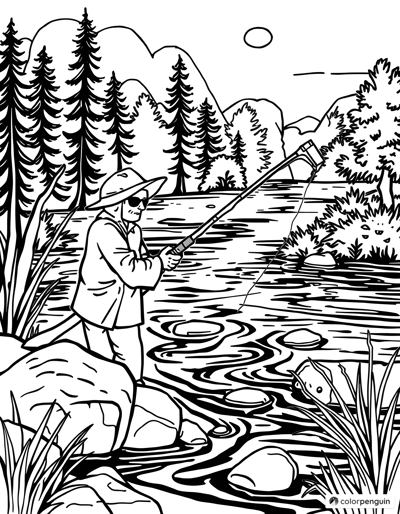 Fishing By The River Coloring Page