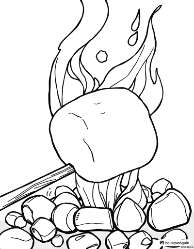 Marshmallow Roasting On Stick Coloring Page