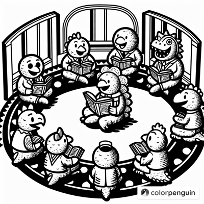 Dinosaur Nuggets Reading Circle Coloring Page