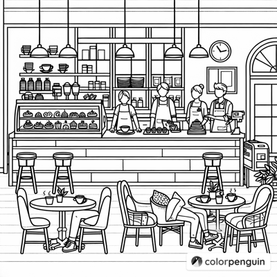 Simple Coffee Shop Coloring Page