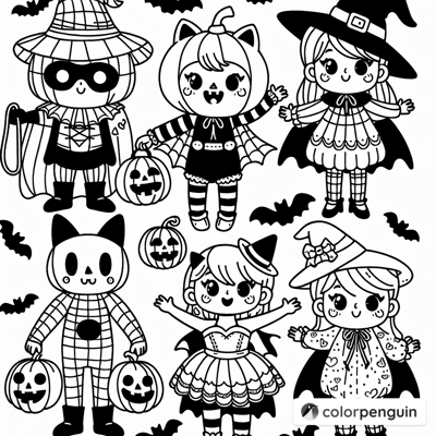 Halloween Cute Costumes Coloring Page