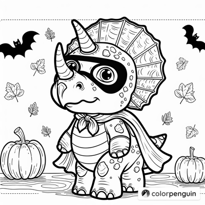 Triceratops Superhero In Halloween Costume Coloring Page