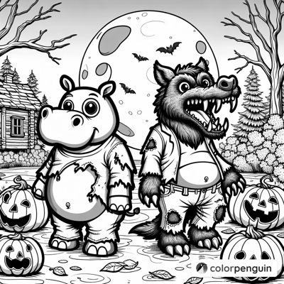 Hippos Howling At The Moon Coloring Page