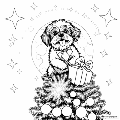 Shih Tzus Christmas Celebration On The Moon Coloring Page
