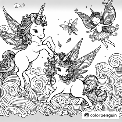 Unicorns And Fairies Coloring Page