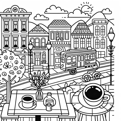 Cafe Scene Coloring Sheet Coloring Page