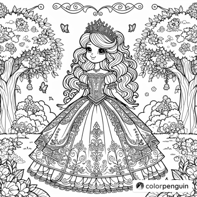 Princess In The Enchanted Garden Coloring Page