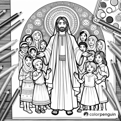 Jesus With Children Coloring Page