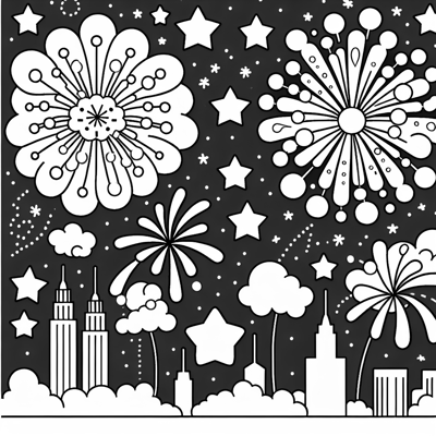 Red White And Blue Fireworks Coloring Page