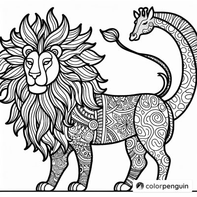 LionGiraffe Delight Coloring Page