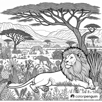 Lion On The African Safari Coloring Page