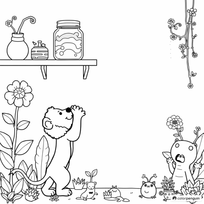 Lion On Tiptoes Reaching For Slime Coloring Page