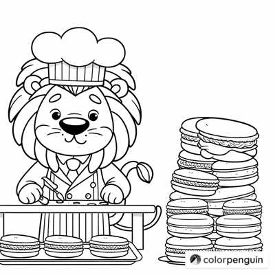 The Lion Pastry Chef Making Macarons Coloring Page