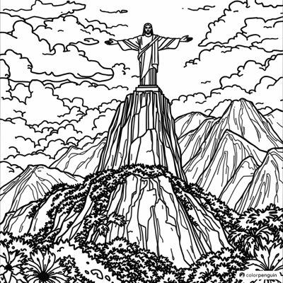 Christ The Redeemer And Sugarloaf Mountain Coloring Page