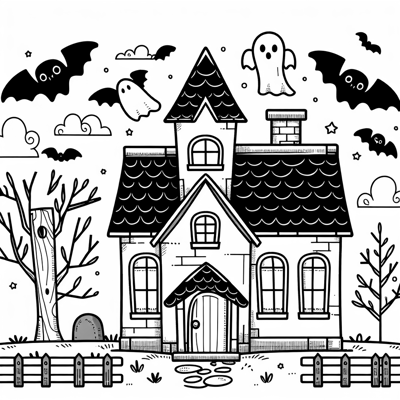 Spooky Haunted House Coloring Page