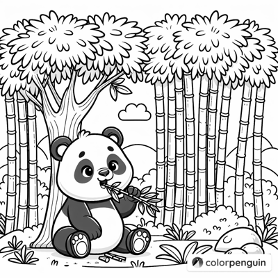 Panda Picnic In The Bamboo Forest Coloring Page