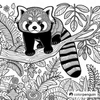 Red Panda In The Jungle Coloring Page