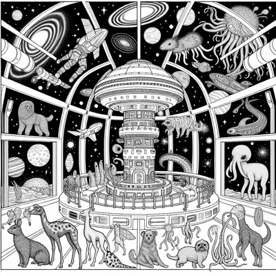 Cosmic Zoo On A Space Station Coloring Page