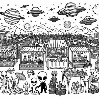 Intergalactic Market Coloring Page