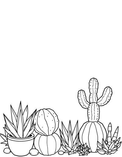 Cactus And Succulents Coloring Page