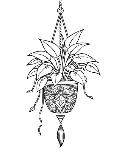 Hanging Plant With Decorative Container Coloring Page