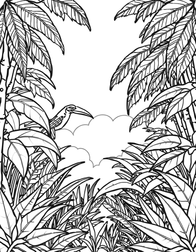 Tropical Jungle Scene Coloring Page