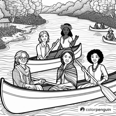 Canoeing Adventure With Friends Coloring Page
