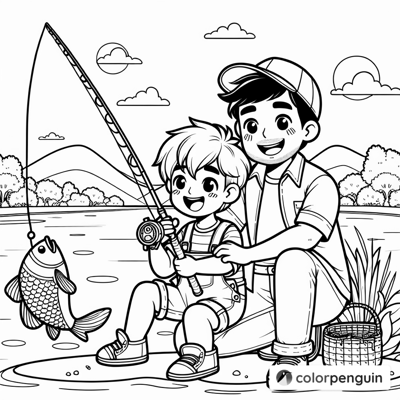 Fishing Adventure By The River Coloring Page