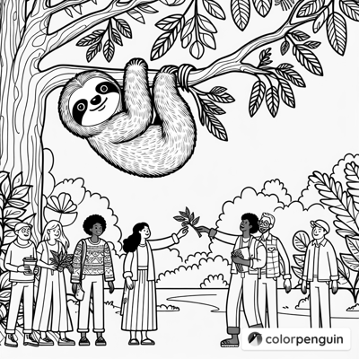 Sloth Sharing Delight Coloring Page