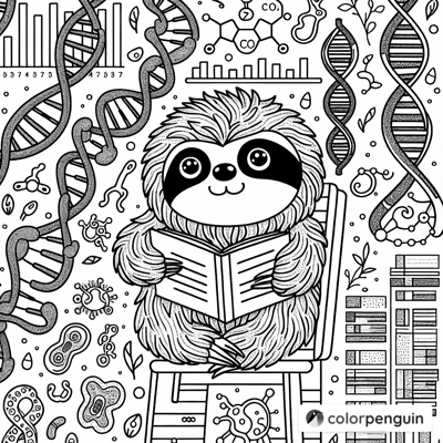 Sloth Studying Genetics Coloring Page