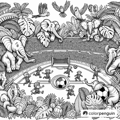 Jungle Soccer Showdown Coloring Page