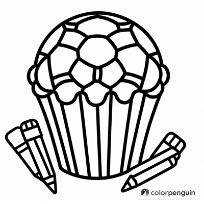 Soccer Ball Cupcake Coloring Page