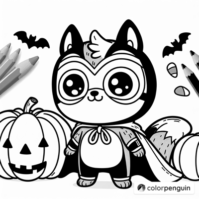 Chibi Superhero Squirrel In Halloween Gear Coloring Page