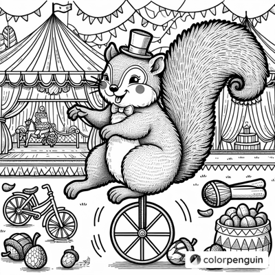 Squirrel At The Circus Coloring Page