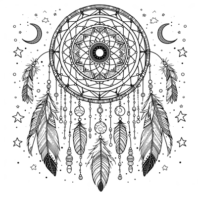 Celestial Dreamcatcher Coloring Page