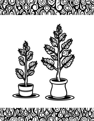 Miniature Trees In Pots Coloring Page