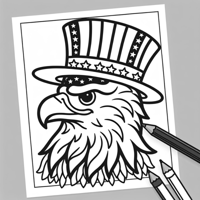 4th Of July Eagle Wearing An American Hat Coloring Page