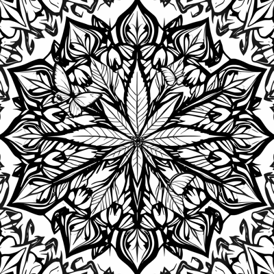 Geometric Mandala Made With Marijuana Leaves And... Coloring Page