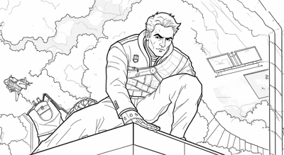 A Man In A Red And Black Suit Is Sitting On A... Coloring Page