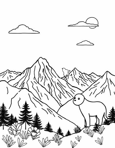 A Detailed Scene Of A Mountain Retreat Where Monks... Coloring Page