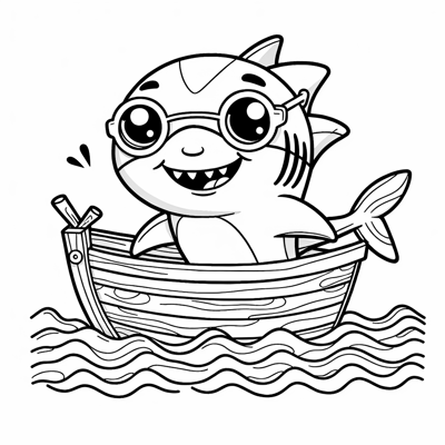Cool Shark On A Boat Coloring Page
