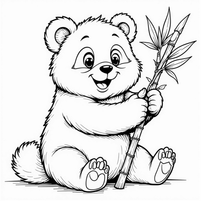 Drawing Happy Panda Playing With Bamboo Coloring Page