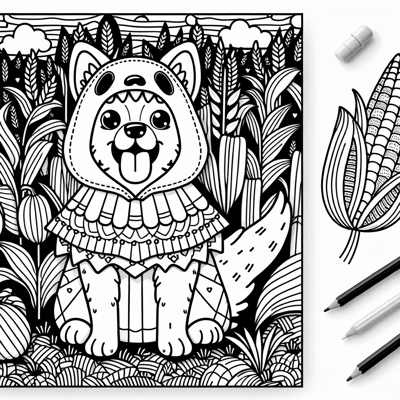 Dog In A Ghost Costume In A Corn Field Coloring Page