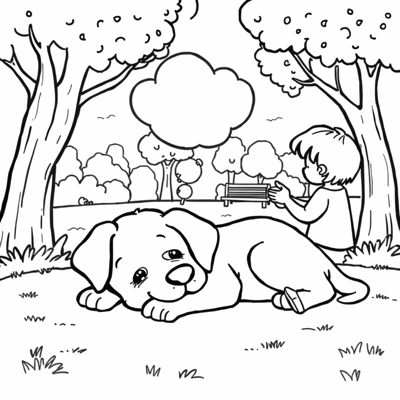 The Hurt Puppy Dreaming Of Playing With A Thought... Coloring Page
