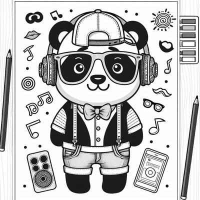 A Hipster Panda With Headphones Coloring Page