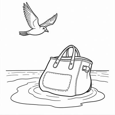 Souli The Bag Floating In The Sea With A Seagull... Coloring Page