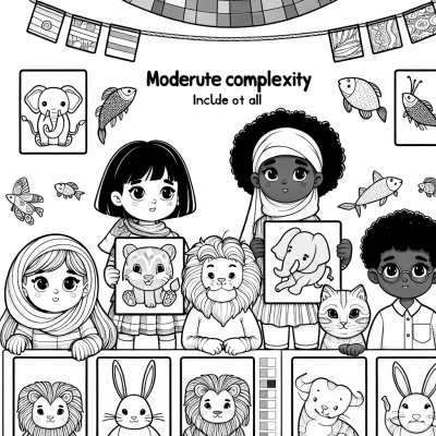 Children Learning Animals With Colorful Cards Coloring Page