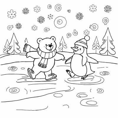 Generate Me An Image Of A Bear And A Penguin... Coloring Page