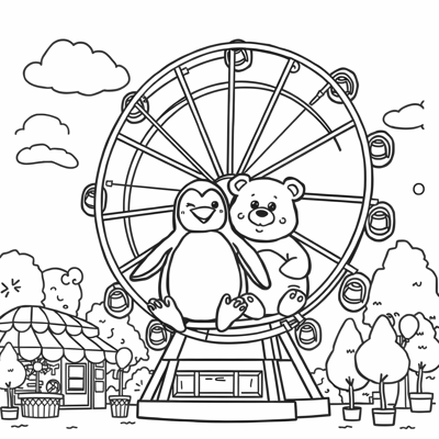 Generate Me An Image Of A Penguin And A Bear That... Coloring Page